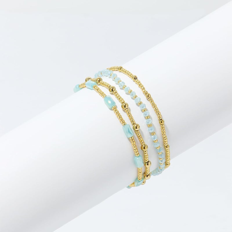 Pymach Store Dainty Gold Plated Pearl Crystal Beaded Bracelets Set for Women 14K Gold Plated Bead Pearl Beads Bracelet Stackable Paperclip Link Chain Bracelets Gold Plated Bracelets for Women Trendy Jewelry - Image 2